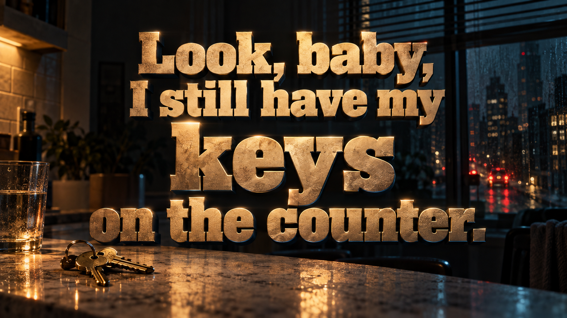 "Look, baby, I still have my keys on the counter." — Cinematic | AI Text Effect Generator