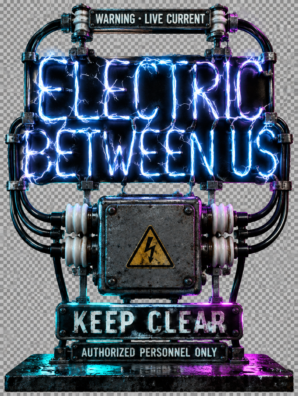 "WARNING • LIVE CURRENT
ELECTRIC BETWEEN US
KEEP CLEAR
AUTHORIZED PERSONNEL ONLY" — Neon Glow | AI Text Effect Generator