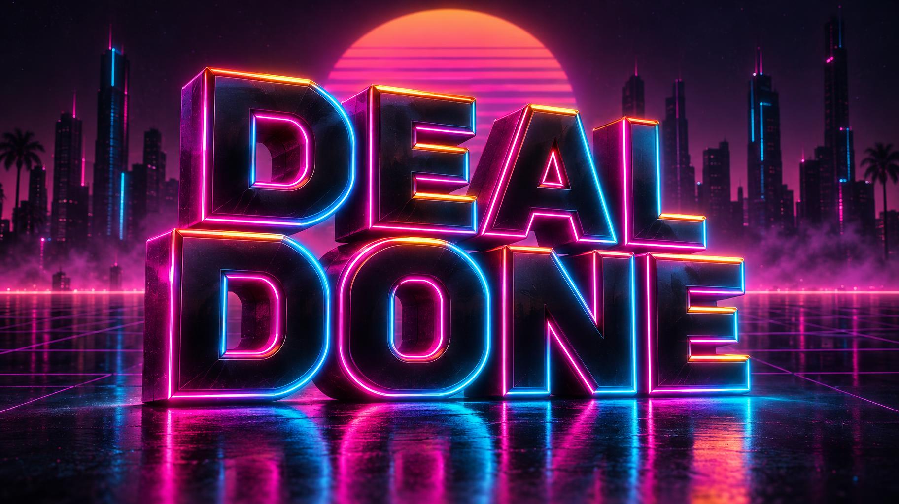 "DEAL DONE" — 3d Bold Neon text effect