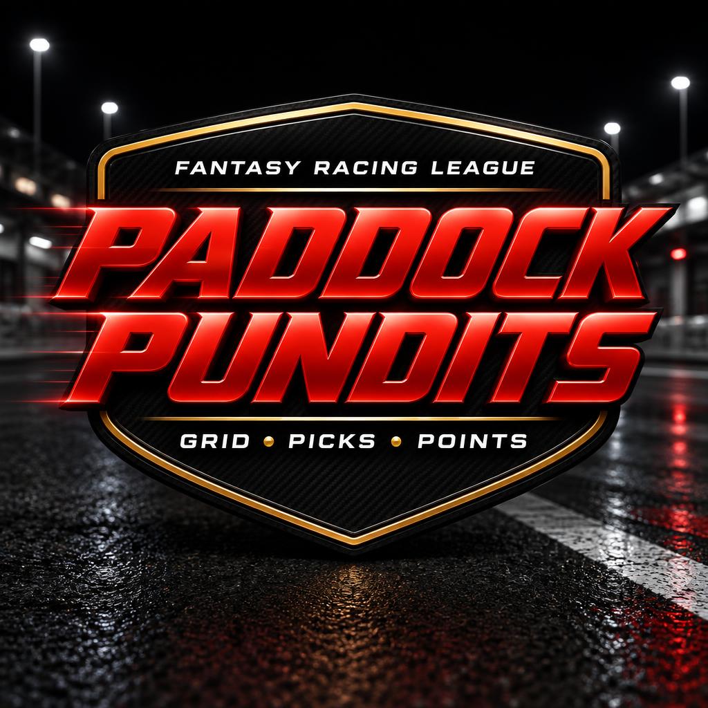 "PADDOCK
PUNDITS
FANTASY RACING LEAGUE
GRID • PICKS • POINTS" — Racing | AI Text Effect Generator