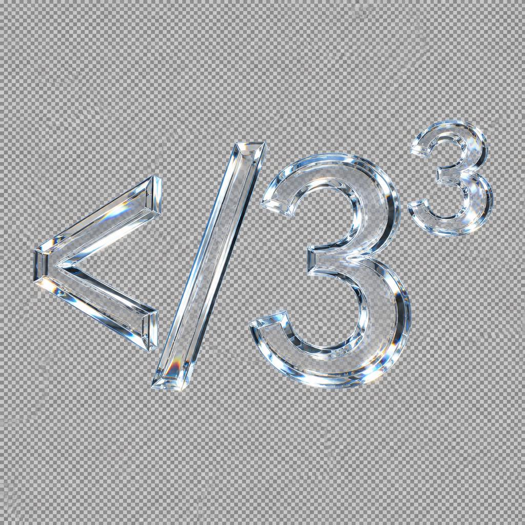 "</3³" — Glass | AI Text Effect Generator