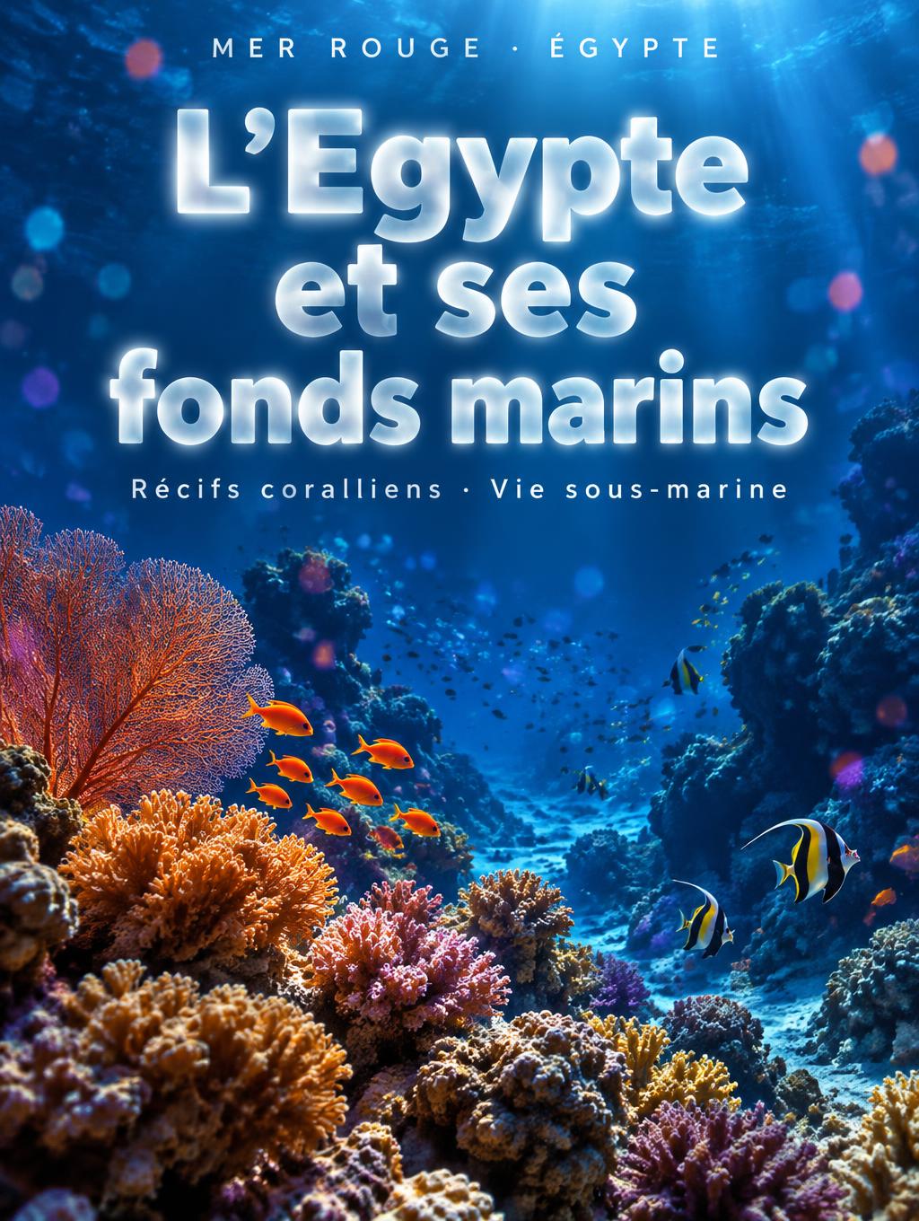 "L’Egypte et ses fonds marins
Récifs coralliens · Vie sous-marine
MER ROUGE · ÉGYPTE" — Glass Morphism | AI Text Effect Generator