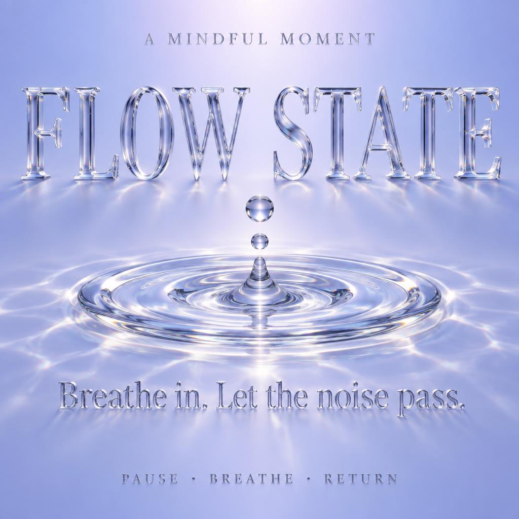 "FLOW STATE
A MINDFUL MOMENT
Breathe in. Let the noise pass.
PAUSE · BREATHE · RETURN" — Glass | AI Text Effect Generator