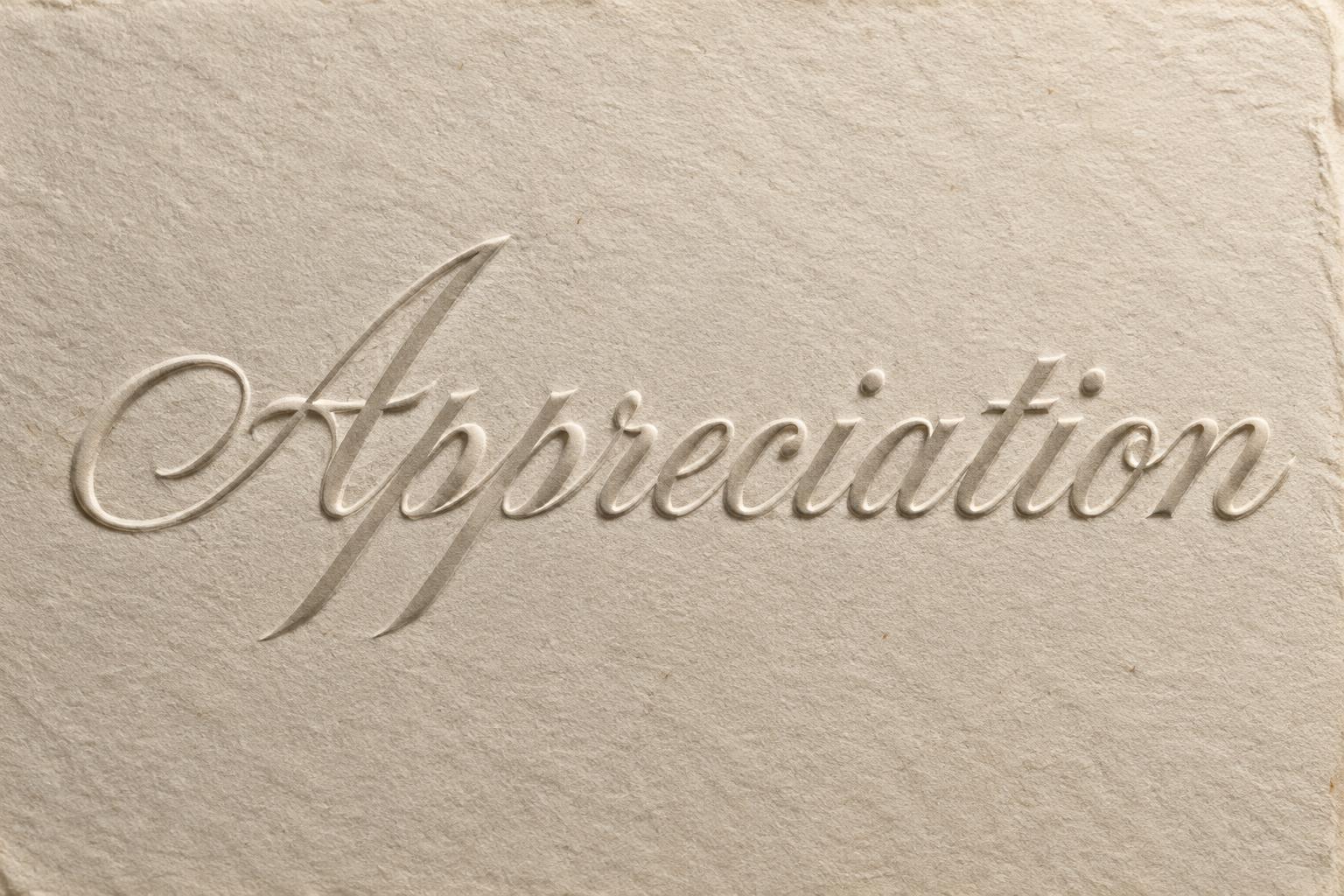 "Appreciation" — Emboss text effect