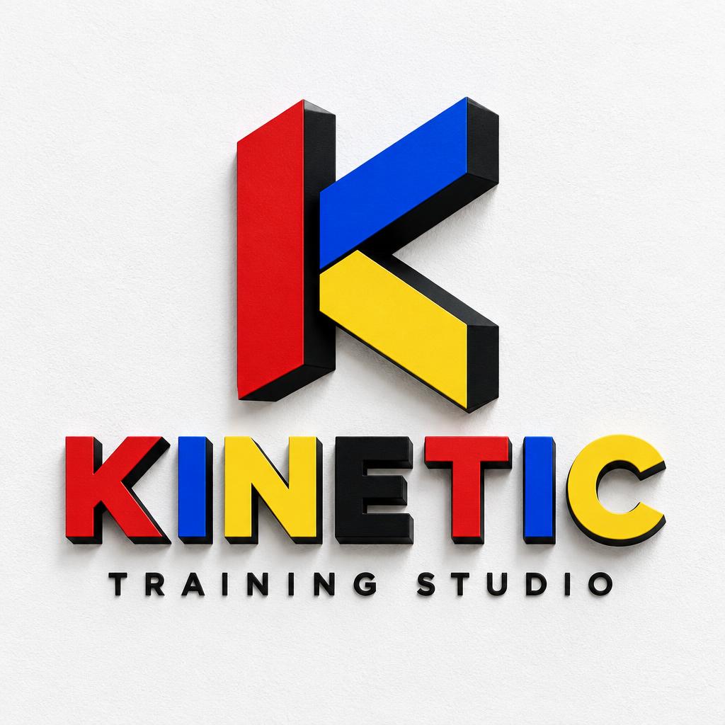 "KINETIC
TRAINING STUDIO" — Geometric text effect