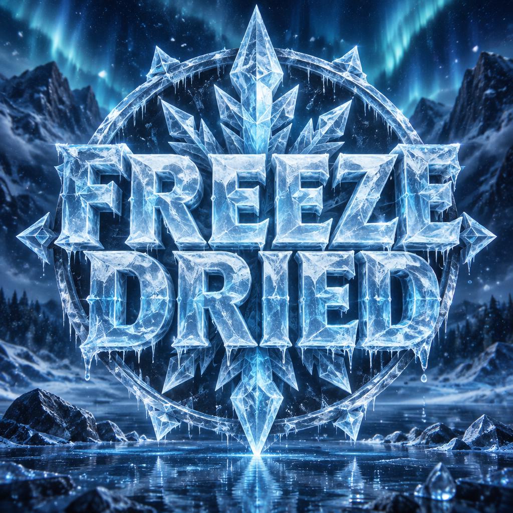 "FREEZE
DRIED" — Glass Frozen text effect