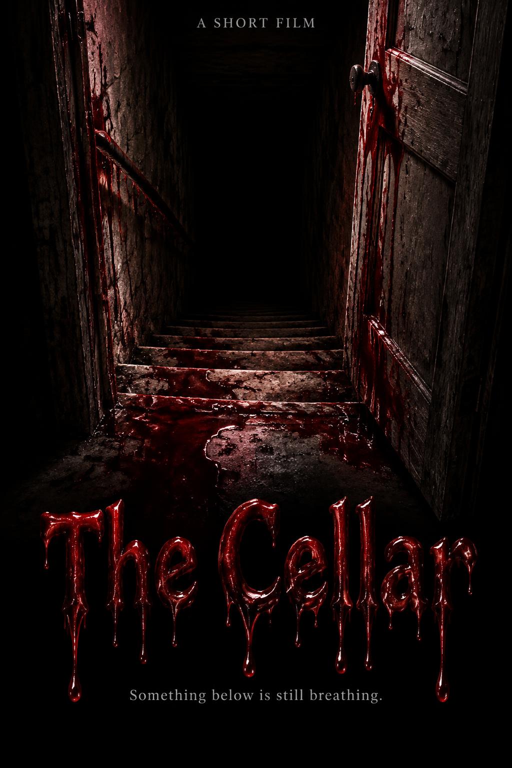 "A SHORT FILM
The Cellar
Something below is still breathing." — Drip Font Blood | AI Text Effect Generator