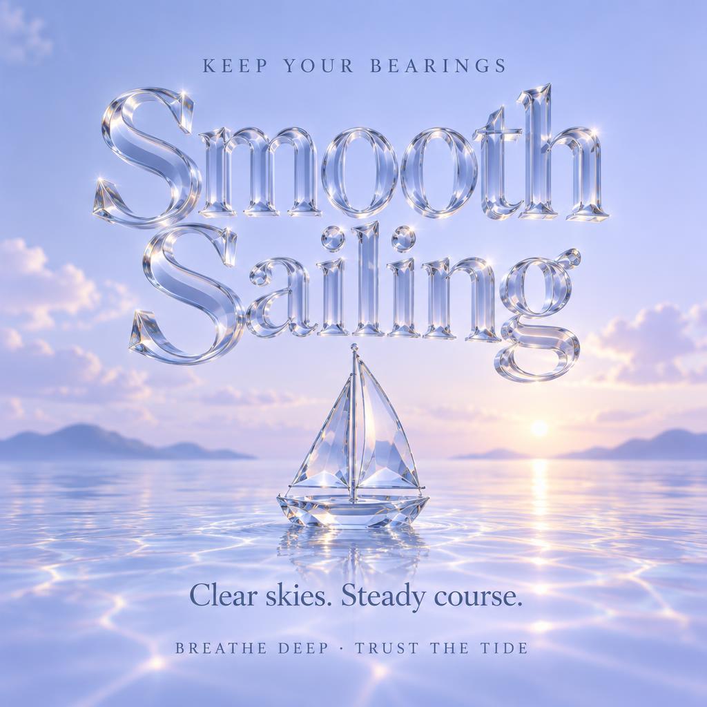 "Smooth Sailing
Clear skies. Steady course.
KEEP YOUR BEARINGS
BREATHE DEEP · TRUST THE TIDE" — Glass | AI Text Effect Generator