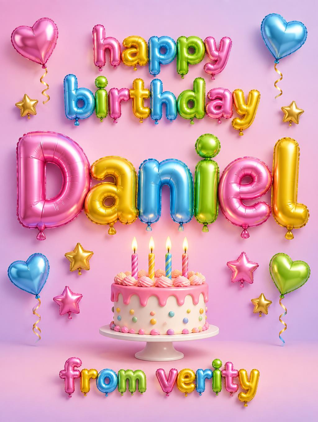 "Daniel
happy birthday
from verity" — Y2k Bubbly | AI Text Effect Generator