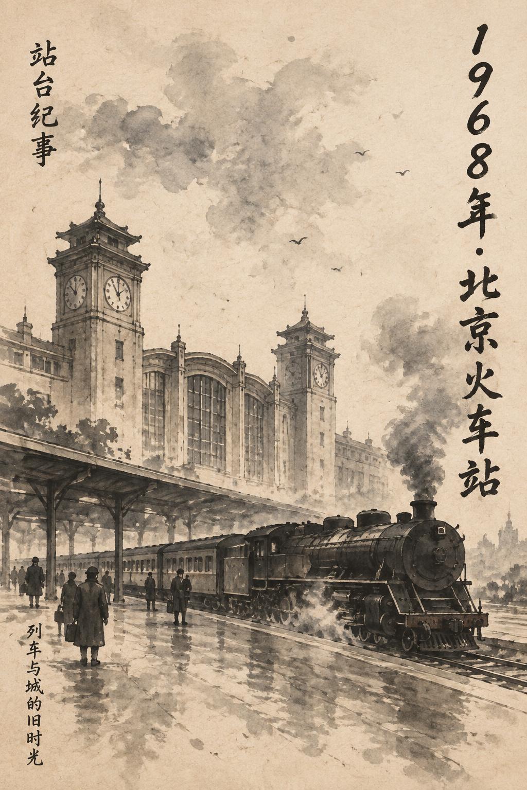 "1968年·北京火车站
站台纪事
列车与城的旧时光" — Brush Chinese Ink | AI Text Effect Generator