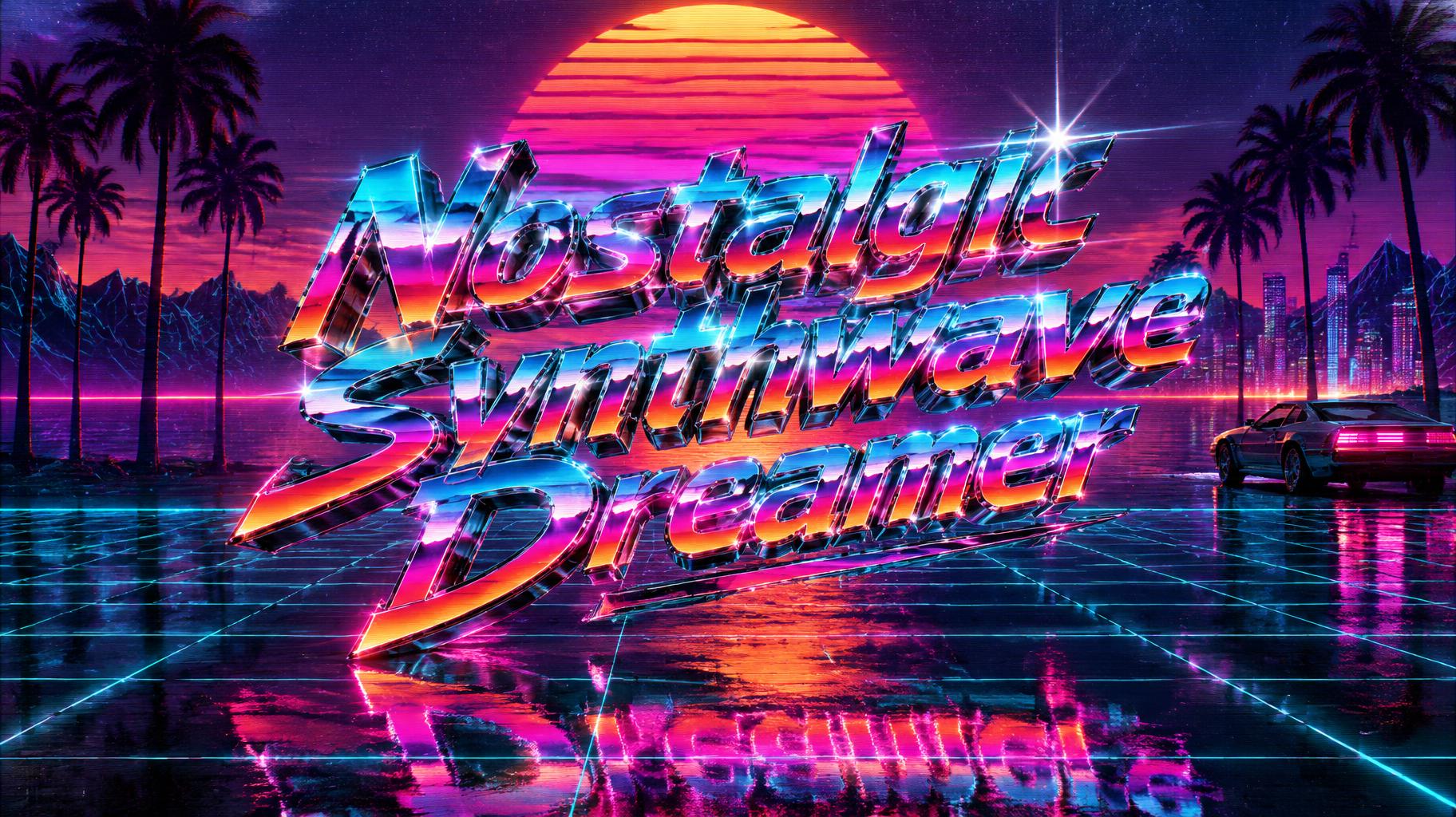 "Nostalgic Synthwave Dreamer" — Synthwave text effect