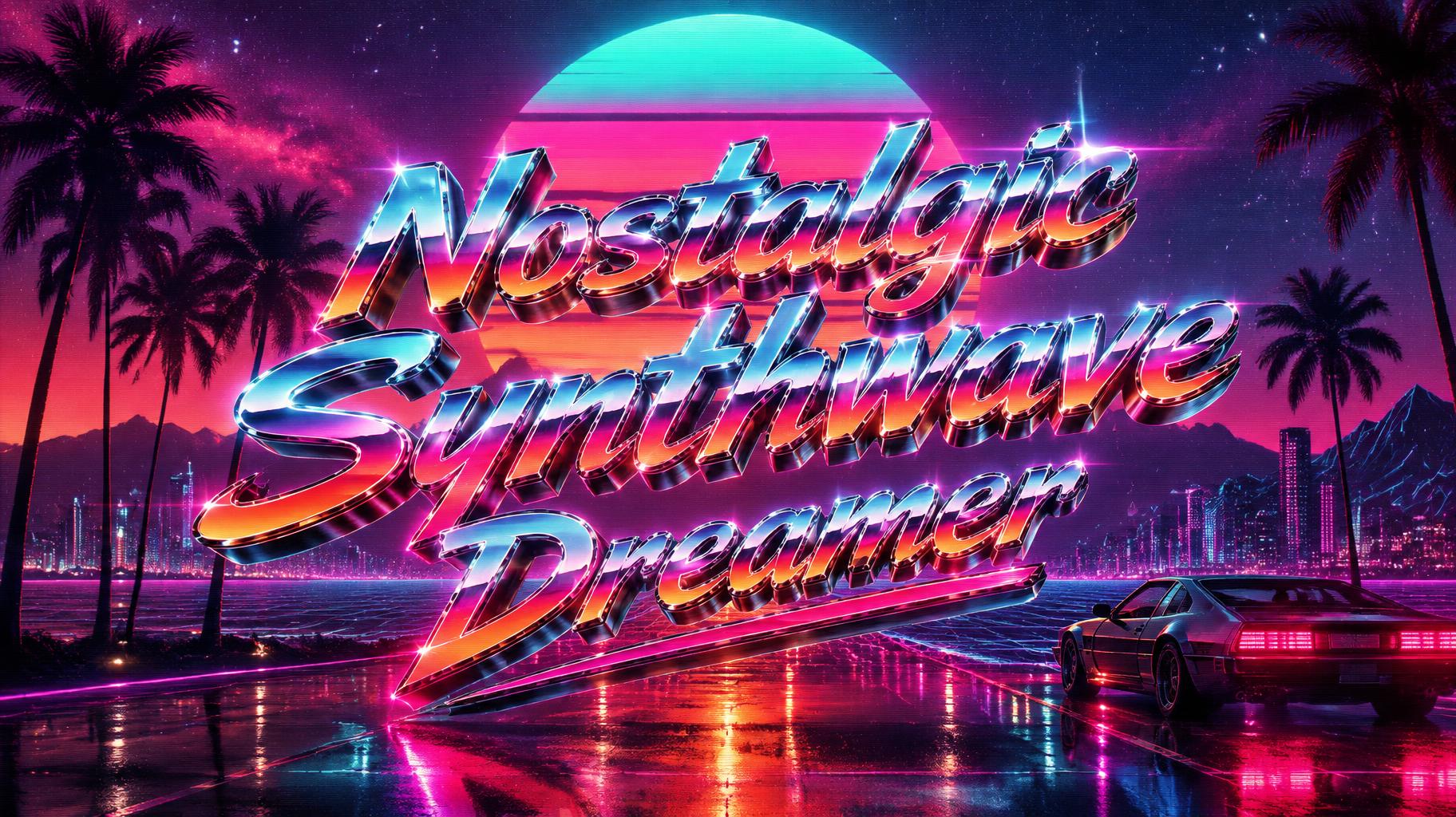 "Nostalgic Synthwave Dreamer" — Synthwave text effect