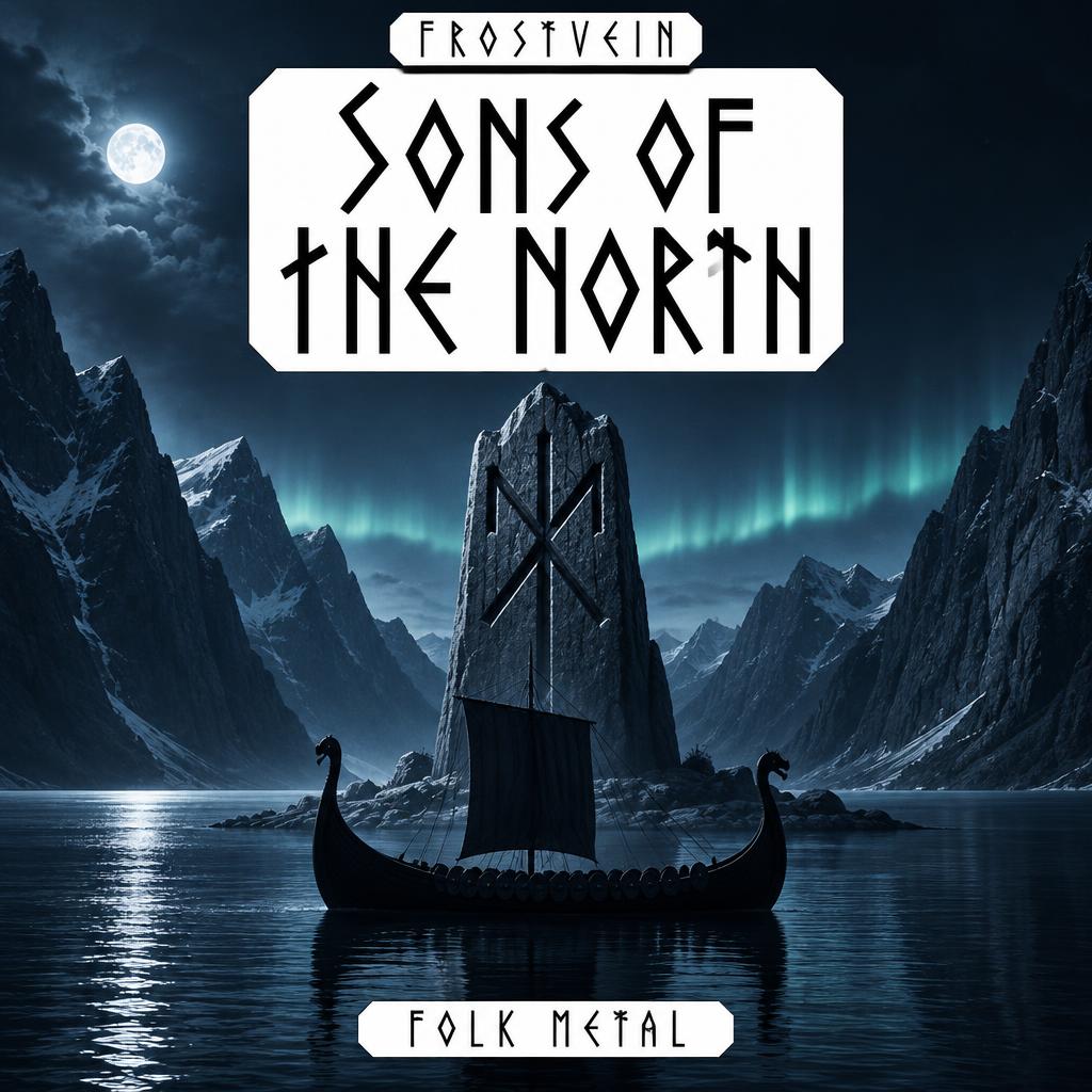 "Sons of the North
FROSTVEIN
FOLK METAL" — Viking Runic text effect