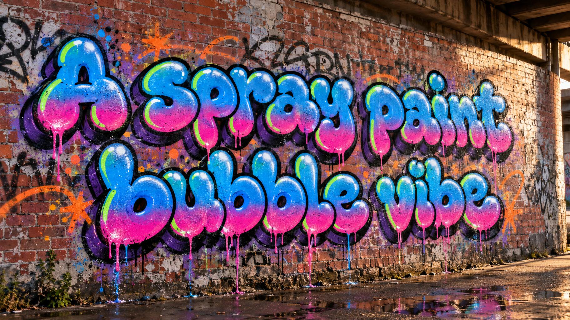 "𝐀 𝐬𝐩𝐫𝐚𝐲 𝐩𝐚𝐢𝐧𝐭 𝐛𝐮𝐛𝐛𝐥𝐞 𝐯𝐢𝐛𝐞" — Graffiti | AI Text Effect Generator