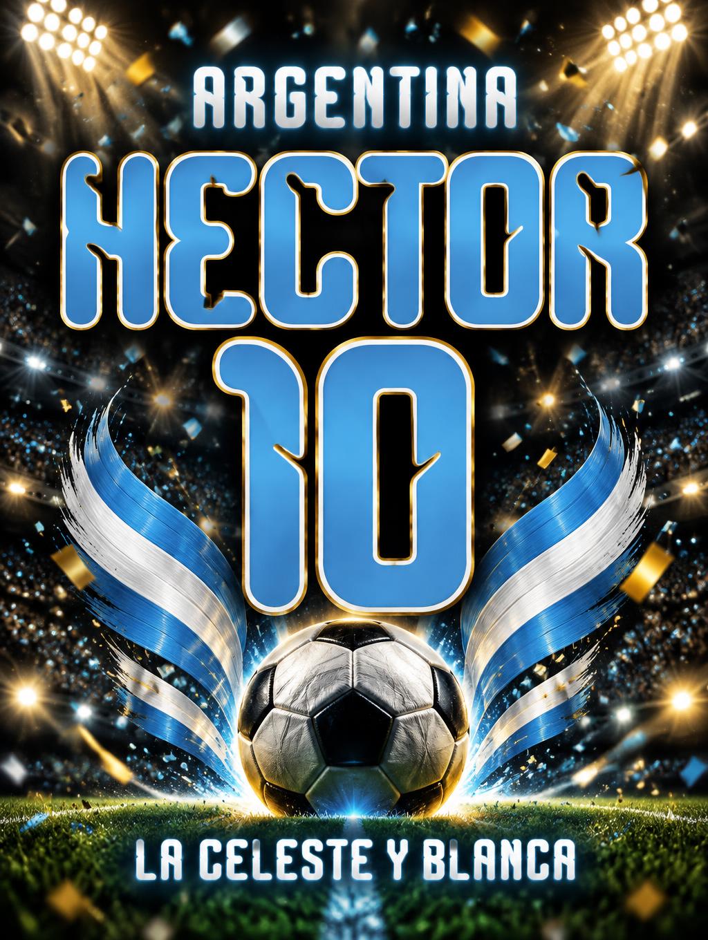 "HECTOR
10
ARGENTINA
LA CELESTE Y BLANCA" — Sports Football | AI Text Effect Generator