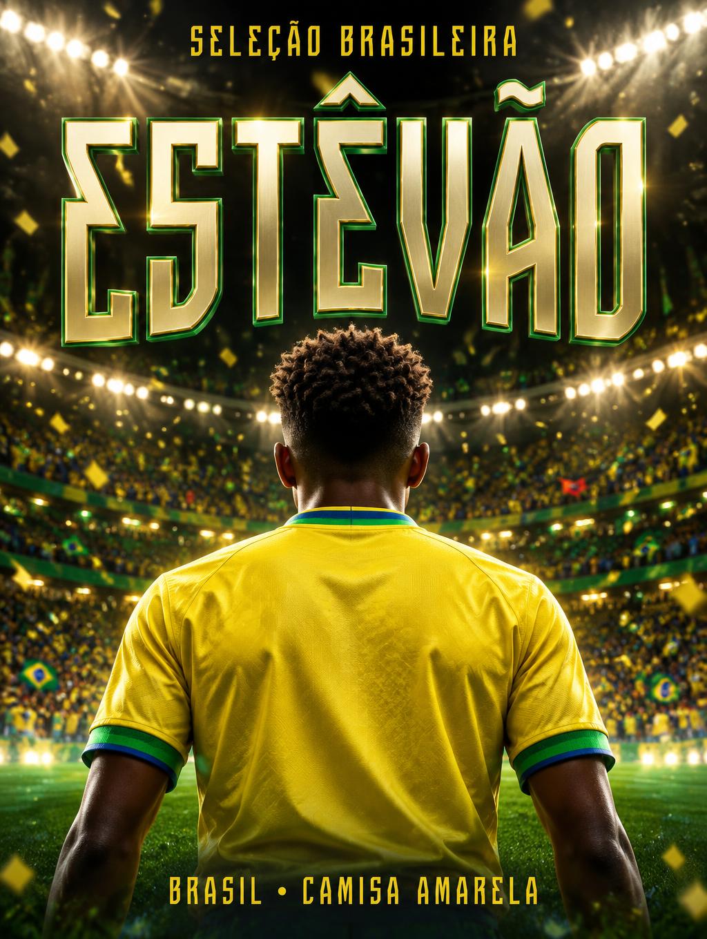 "ESTÊVÃO
SELEÇÃO BRASILEIRA
BRASIL • CAMISA AMARELA" — Sports Football | AI Text Effect Generator