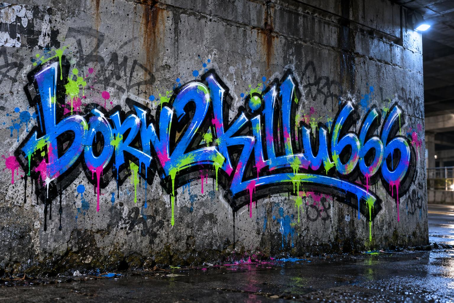 "born2killu666" — Graffiti | AI Text Effect Generator