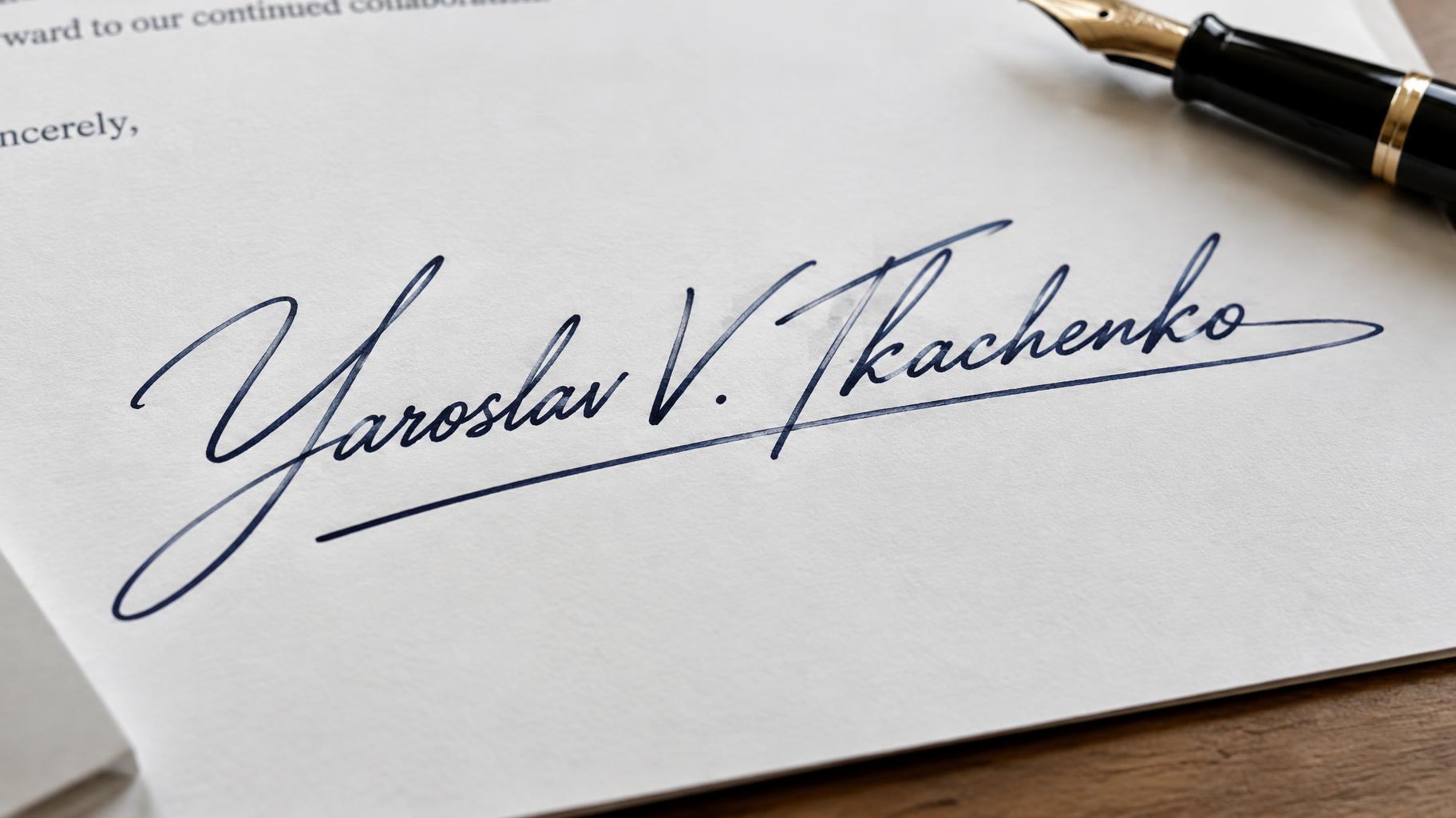 "Yaroslav V. Tkachenko" — Cursive Signature text effect