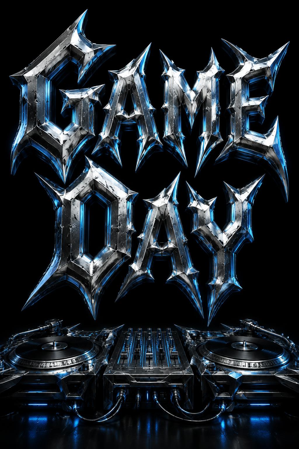 "Game Day" — chrome metal 3d text effect