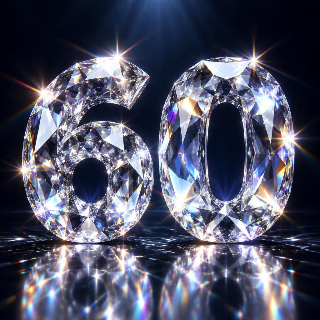 "60" — Glass Crystal | AI Text Effect Generator