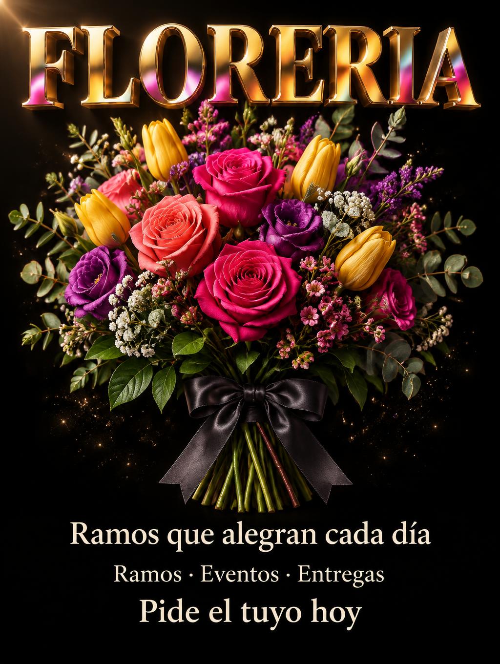 "FLORERIA
Ramos que alegran cada día
Ramos · Eventos · Entregas
Pide el tuyo hoy" — Luxury Gold | AI Text Effect Generator