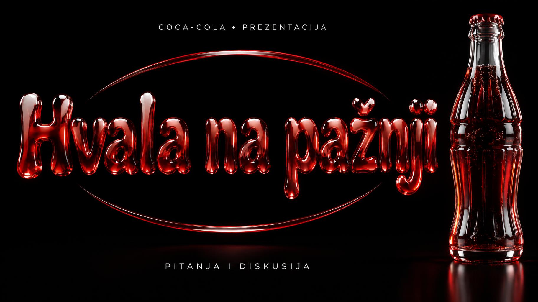"Hvala na pažnji
COCA-COLA • PREZENTACIJA
PITANJA I DISKUSIJA" — Glass Liquid | AI Text Effect Generator