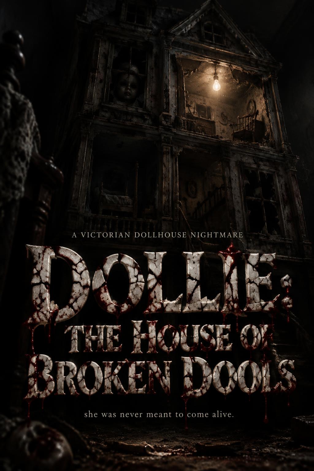 "A VICTORIAN DOLLHOUSE NIGHTMARE
DOLLIE: THE HOUSE OF BROKEN DOOLS
she was never meant to come alive." — Cinematic Horror | AI Text Effect Generator