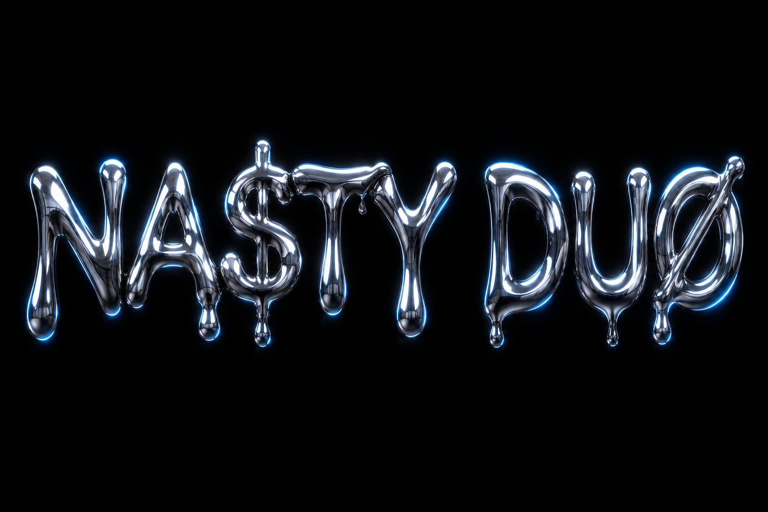 "NA$TY DUØ" — Chrome Metal 3d | AI Text Effect Generator