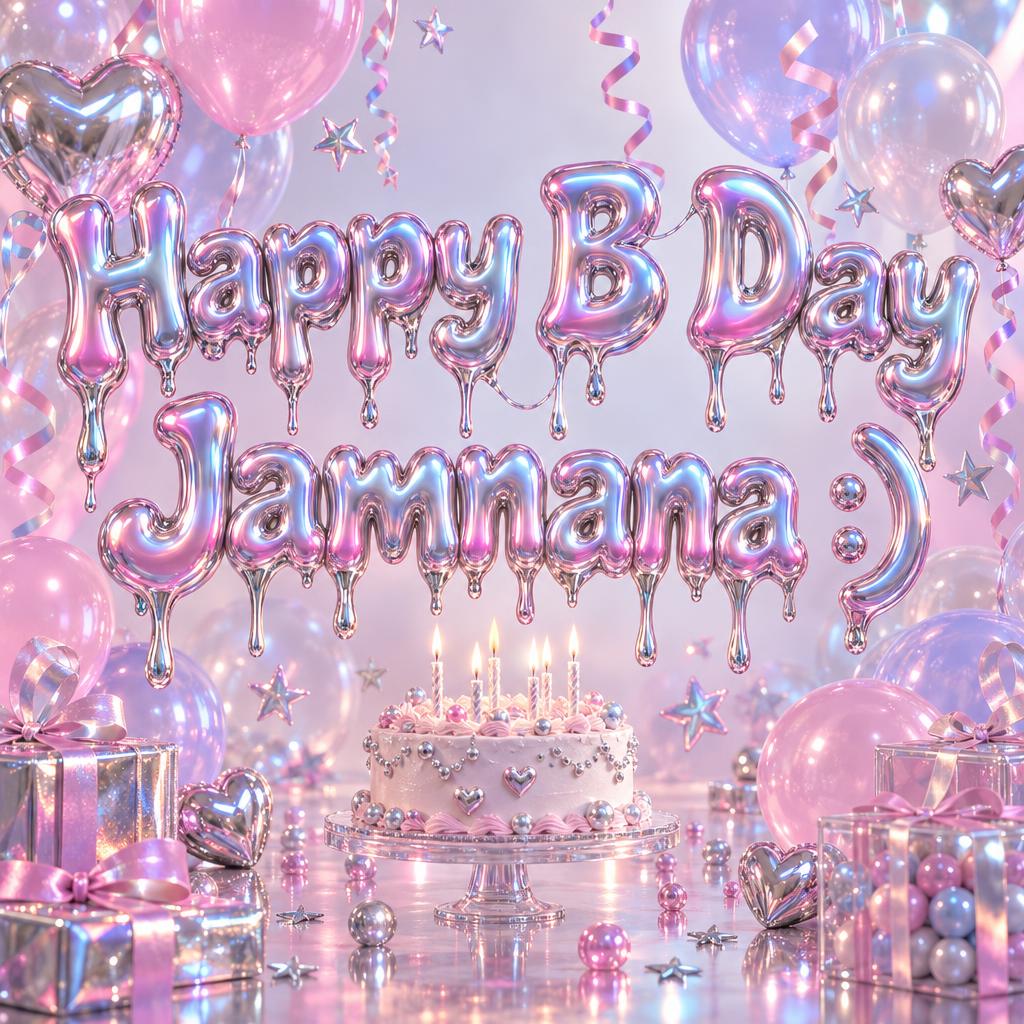 "Happy B Day Jamnana :)" — Y2k Liquid text effect