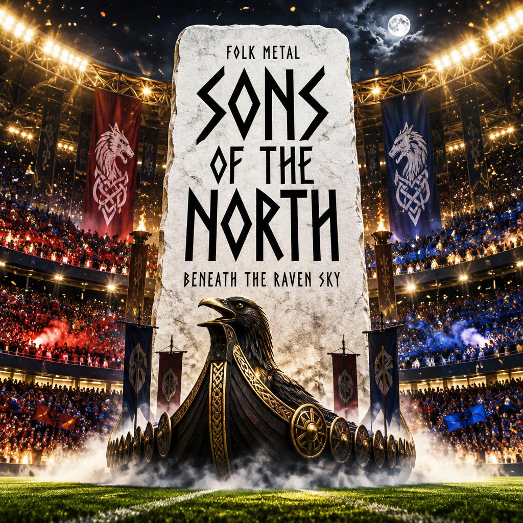 "SONS OF THE NORTH
FOLK METAL
BENEATH THE RAVEN SKY" — Sports Football | AI Text Effect Generator