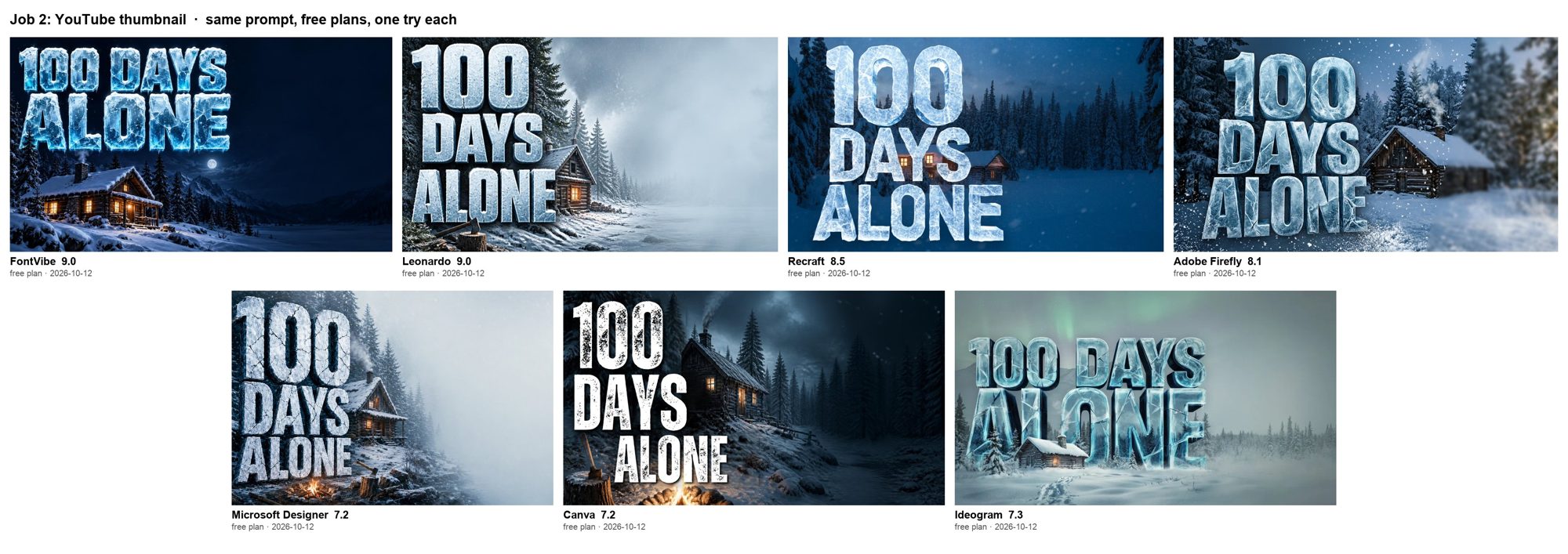 Job 2 compared: YouTube thumbnail in seven tools